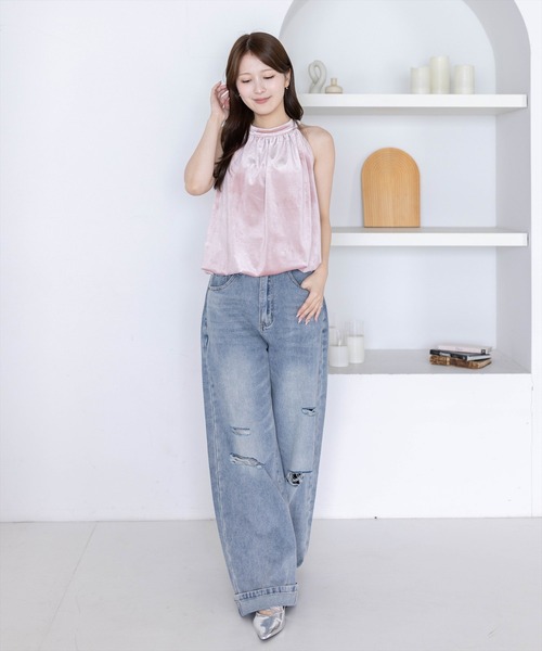 clear（クリア）の「ホルターネックベロアバルーントップス［骨格ウェーブ／きれいめ］（Tシャツ/カットソー・レディース・アイボリー/ピンク/チャコールグレー・F）」の17枚目の写真