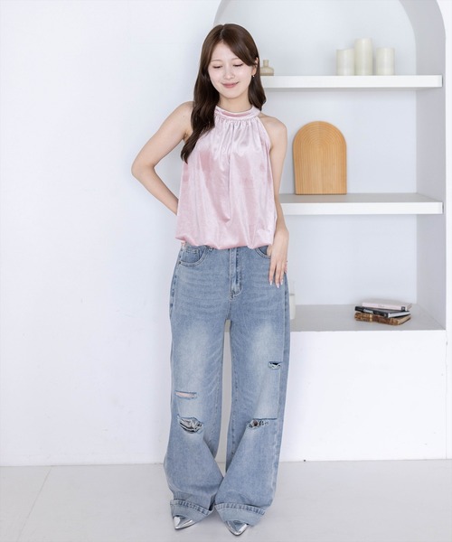 clear（クリア）の「ホルターネックベロアバルーントップス［骨格ウェーブ／きれいめ］（Tシャツ/カットソー・レディース・アイボリー/ピンク/チャコールグレー・F）」の18枚目の写真