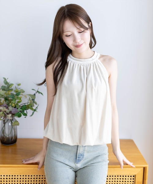 clear（クリア）の「ホルターネックベロアバルーントップス［骨格ウェーブ／きれいめ］（Tシャツ/カットソー・レディース・アイボリー/ピンク/チャコールグレー・F）」の21枚目の写真