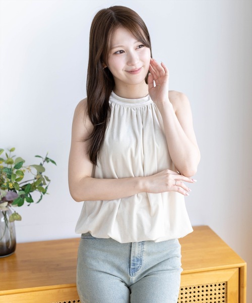 clear（クリア）の「ホルターネックベロアバルーントップス［骨格ウェーブ／きれいめ］（Tシャツ/カットソー・レディース・アイボリー/ピンク/チャコールグレー・F）」の20枚目の写真