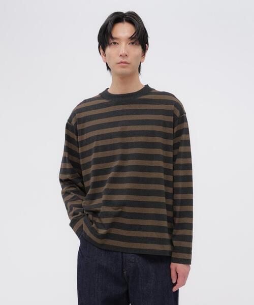 MHL.(エムエイチエル)の「LIGHT COTTON MELANGE STRIPE(Tシャツ/カットソー・メンズ・ブラウン・MEDIUM/LARGE)」の1枚目の写真