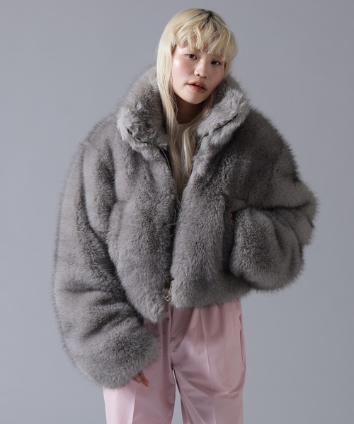 BEAVER(ビーバー)の「B omnivore/ビーオムニボー ECO FUR STAND BLOUSON(ブルゾン・レディース・ブラウン/グレー・FREE)」の7枚目の写真