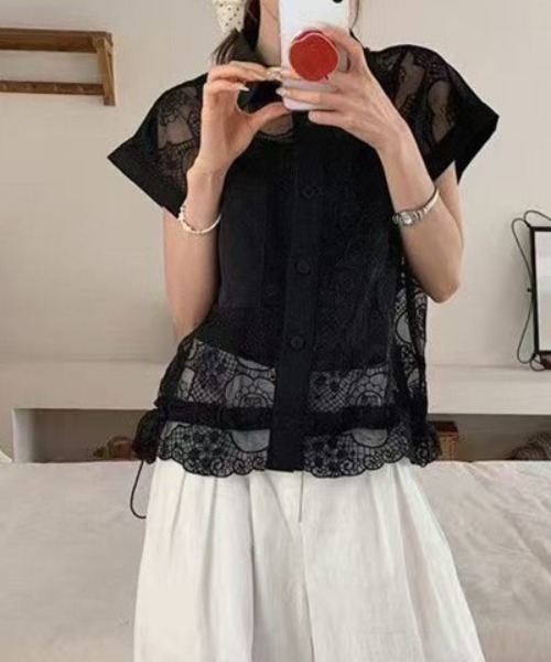 FAVORITO(ファヴォリート)の「襟付きレーストップス(その他トップス・レディース・ベージュ/ブラック/ホワイト・F)」の2枚目の写真