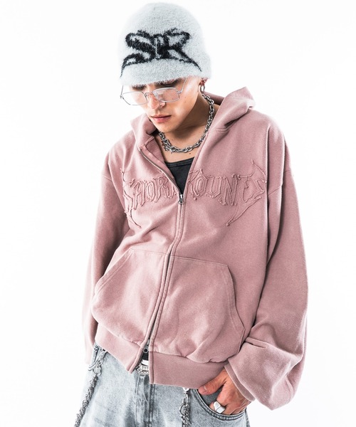 SHORT ROUND(ショートラウンド)の「SHORT ROUND/【26年秋冬新作】ブリーチダメージアップリケZIPパーカー(パーカー・メンズ・その他1/ピンク/杢グレー/ブラック系その他・LARGE/MEDIUM/SMALL)」の12枚目の写真