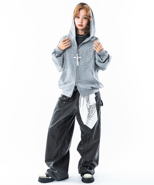SHORT ROUND(ショートラウンド)の「SHORT ROUND/【26年秋冬新作】ブリーチダメージアップリケZIPパーカー(パーカー・メンズ・その他1/ピンク/杢グレー/ブラック系その他・LARGE/MEDIUM/SMALL)」の18枚目の写真