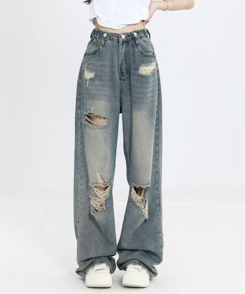 VENCEEXCHANGE(ヴァンスエクスチェンジ)の「ダメージデニムワイドパンツ(その他パンツ・レディース・ブルー・S/M/L)」の1枚目の写真