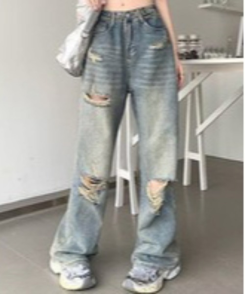 VENCEEXCHANGE(ヴァンスエクスチェンジ)の「ダメージデニムワイドパンツ(その他パンツ・レディース・ブルー・S/M/L)」の2枚目の写真