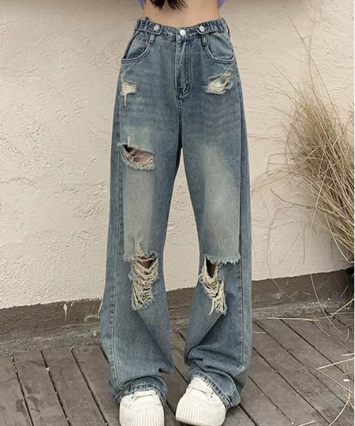 VENCEEXCHANGE(ヴァンスエクスチェンジ)の「ダメージデニムワイドパンツ(その他パンツ・レディース・ブルー・S/M/L)」の3枚目の写真