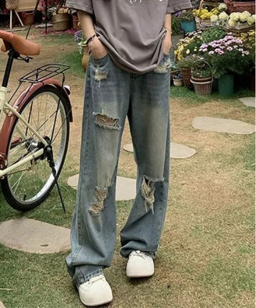 VENCEEXCHANGE(ヴァンスエクスチェンジ)の「ダメージデニムワイドパンツ(その他パンツ・レディース・ブルー・S/M/L)」の4枚目の写真