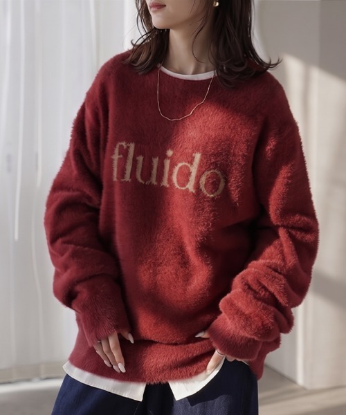 HUG.U(ハグユー)の「シャギーロゴニット(ニット/セーター・レディース・レッド/ブラック/アッシュグレー/ベージュ/ブルー・FREE)」の1枚目の写真