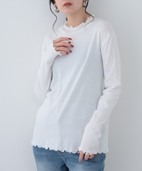 FUNALIVE(ファンアライブ)の「26AW シアーハイネックメロープルオーバー 長袖(Tシャツ/カットソー・レディース・オリーブ/ブラック/アイボリー/グレイッシュブルー・M-L)」の2枚目の写真