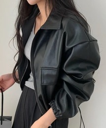 襟付きフェイクレザージャケット