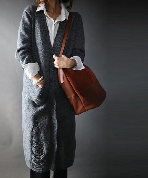 antiqua（アンティカ）の「ダメージデザインロングカーデ（カーディガン/ボレロ・レディース・ベージュ/グレー・FREE）」の6枚目の写真