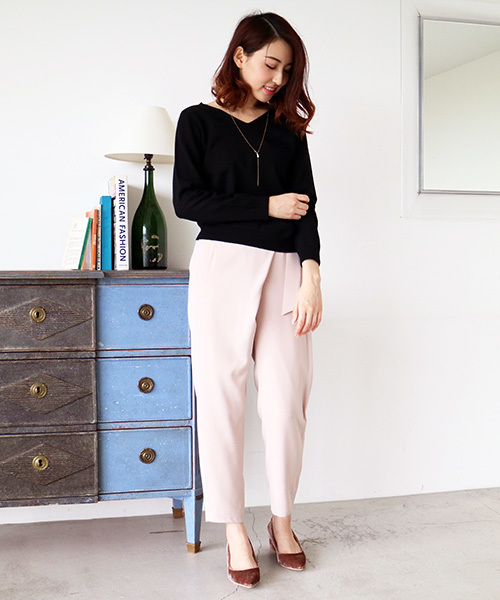 N.(N. Natural Beauty Basic)(エヌエヌナチュラルビューティーベーシック)の「ベルト付ラップストレッチパンツ(その他パンツ・レディース・ピンク/ブラック・MEDIUM)」の14枚目の写真