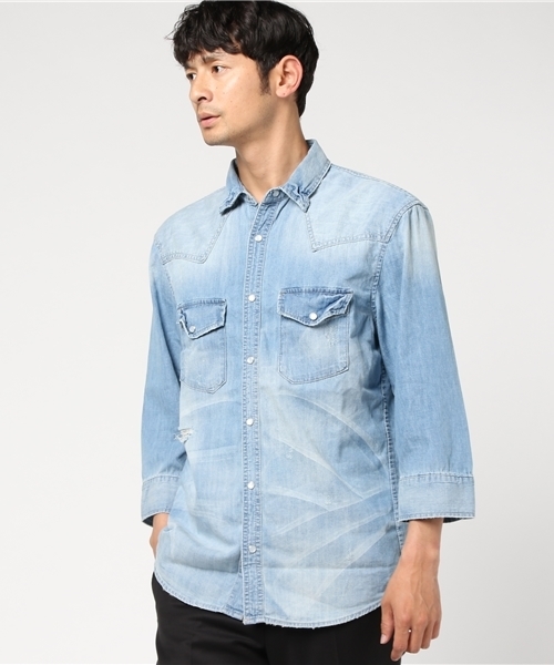 JACKROSE（ジャックローズ）の「ヴィンテージ加工デニムウエスタン（シャツ/ブラウス・メンズ・インディゴブルー/サックスブルー・L/M/XL）」の5枚目の写真