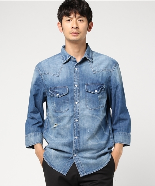 JACKROSE（ジャックローズ）の「ヴィンテージ加工デニムウエスタン（シャツ/ブラウス・メンズ・インディゴブルー/サックスブルー・L/M/XL）」の6枚目の写真