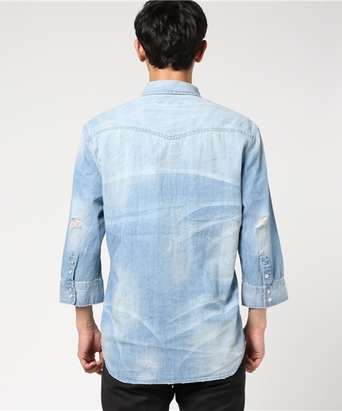 JACKROSE（ジャックローズ）の「ヴィンテージ加工デニムウエスタン（シャツ/ブラウス・メンズ・インディゴブルー/サックスブルー・L/M/XL）」の4枚目の写真