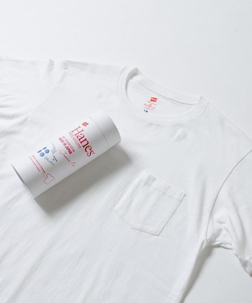 HANES（ヘインズ）の「Hanes×SHIPS BLUESTORE: ジャパンフィット プレミアムポケットTEE【made in Japan】◇（Tシャツ/カットソー・レディース・ホワイト/ブラック・ONE SIZE）」の2枚目の写真