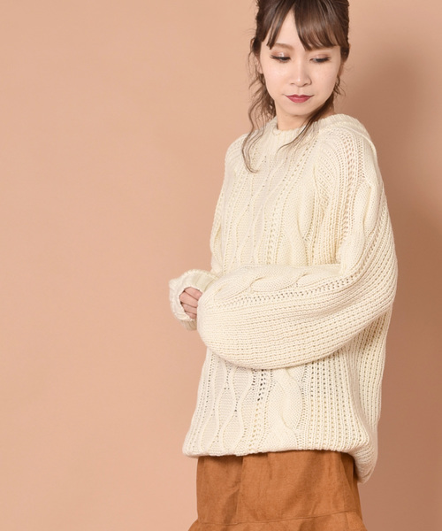 w closet（ダブルクローゼット）の「ケーブル編みロングプルオーバー（ニット/セーター・レディース・サックスブルー/ピンク/ラベンダー/キナリ・FREE）」の14枚目の写真