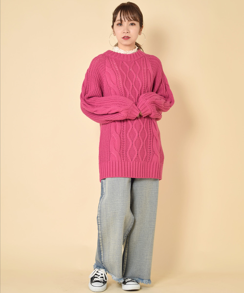 w closet（ダブルクローゼット）の「ケーブル編みロングプルオーバー（ニット/セーター・レディース・サックスブルー/ピンク/ラベンダー/キナリ・FREE）」の17枚目の写真