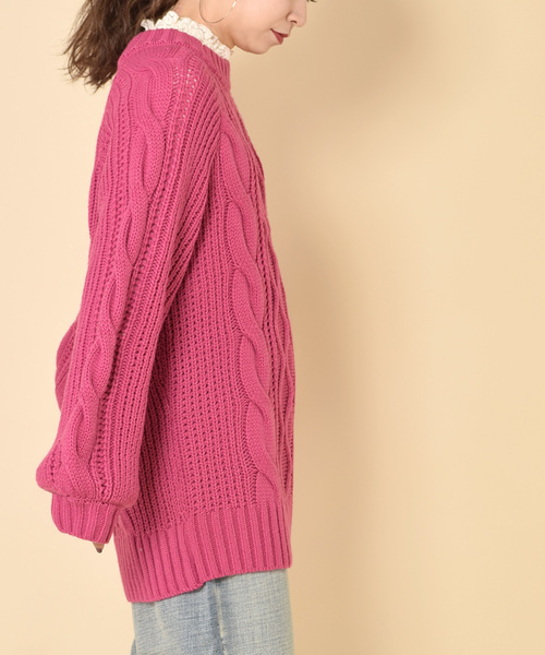 w closet（ダブルクローゼット）の「ケーブル編みロングプルオーバー（ニット/セーター・レディース・サックスブルー/ピンク/ラベンダー/キナリ・FREE）」の8枚目の写真