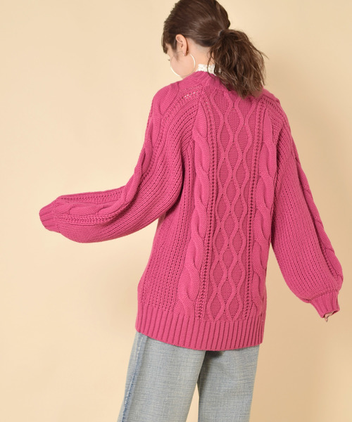 w closet（ダブルクローゼット）の「ケーブル編みロングプルオーバー（ニット/セーター・レディース・サックスブルー/ピンク/ラベンダー/キナリ・FREE）」の11枚目の写真