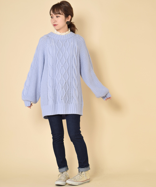 w closet（ダブルクローゼット）の「ケーブル編みロングプルオーバー（ニット/セーター・レディース・サックスブルー/ピンク/ラベンダー/キナリ・FREE）」の21枚目の写真