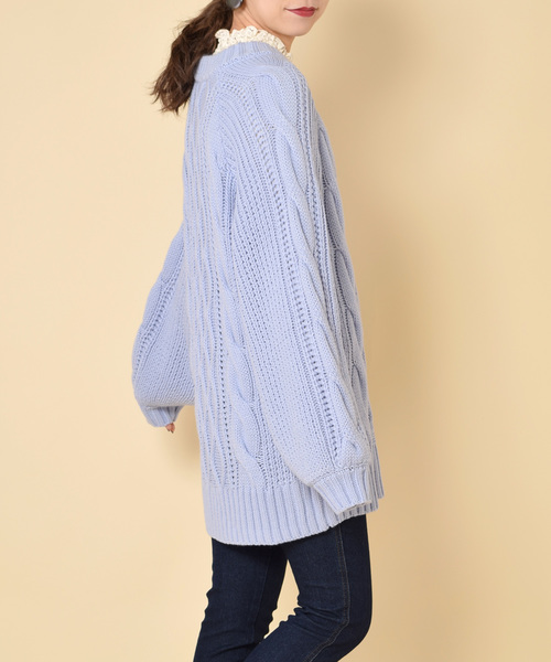 w closet（ダブルクローゼット）の「ケーブル編みロングプルオーバー（ニット/セーター・レディース・サックスブルー/ピンク/ラベンダー/キナリ・FREE）」の6枚目の写真