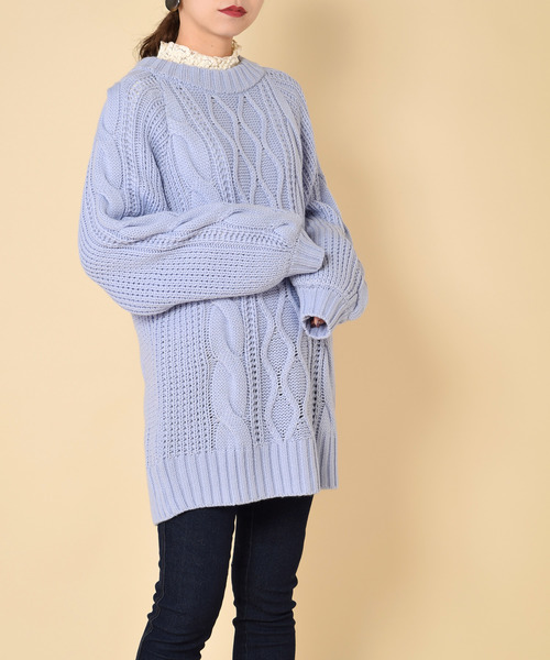 w closet（ダブルクローゼット）の「ケーブル編みロングプルオーバー（ニット/セーター・レディース・サックスブルー/ピンク/ラベンダー/キナリ・FREE）」の15枚目の写真