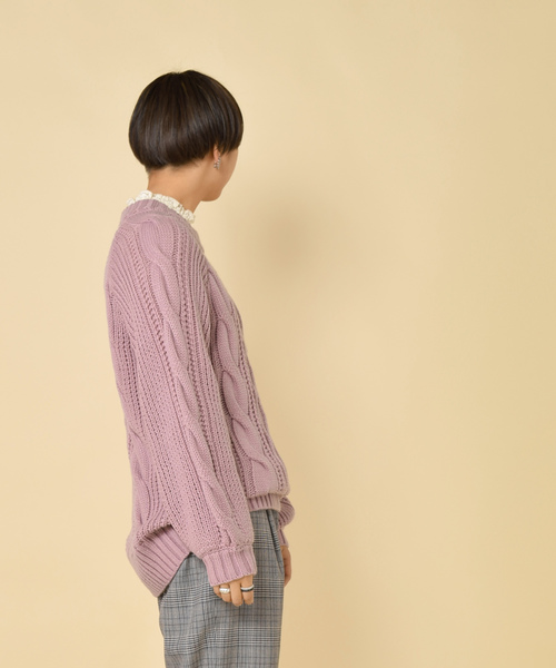 w closet（ダブルクローゼット）の「ケーブル編みロングプルオーバー（ニット/セーター・レディース・サックスブルー/ピンク/ラベンダー/キナリ・FREE）」の9枚目の写真