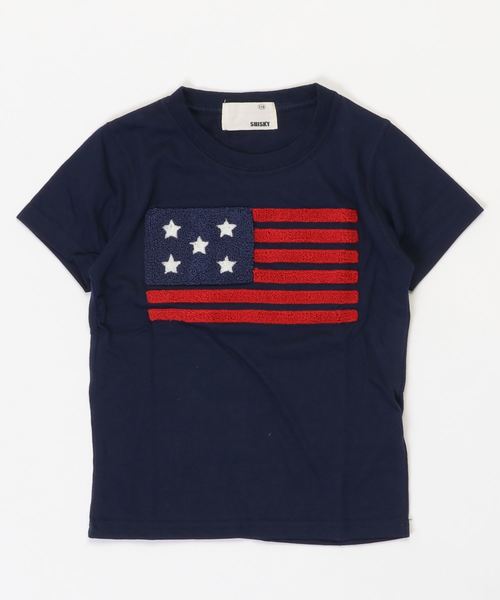 THE CASUAL(カジュアル)の「星条旗サガラ刺繍半袖Tシャツ キッズ(Tシャツ/カットソー・キッズ・杢グレー/オフホワイト/ネイビー・150cm/110cm/130cm/160cm/120cm/140cm)」の3枚目の写真