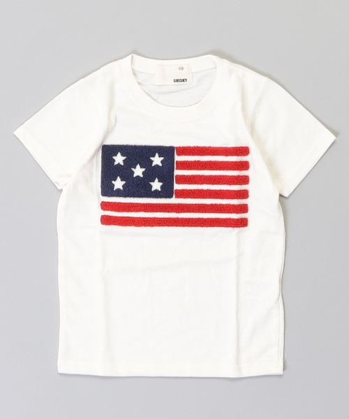 THE CASUAL(カジュアル)の「星条旗サガラ刺繍半袖Tシャツ キッズ(Tシャツ/カットソー・キッズ・杢グレー/オフホワイト/ネイビー・150cm/110cm/130cm/160cm/120cm/140cm)」の2枚目の写真