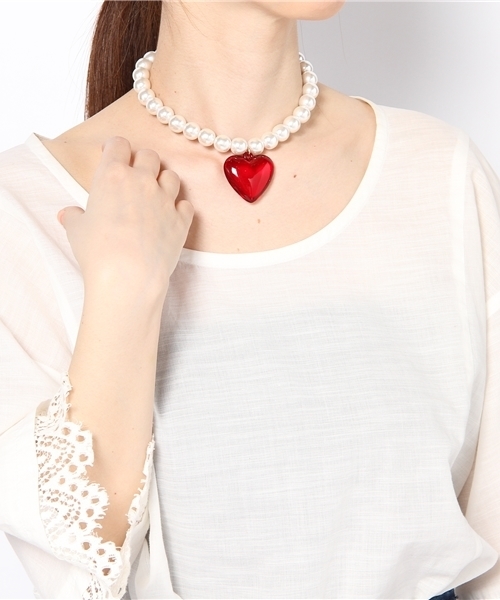 WEGO（ウィゴー）の「WEGO/パールハートネックレス（ネックレス・レディース・ピンク/レッド・FREE）」の3枚目の写真