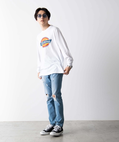 Dickies（ディッキーズ）の「∴WEGO/【WEB限定】Dickies 別注ロゴプリントロンT（Tシャツ/カットソー・メンズ・ベージュ/パープル/ホワイト/ブラック・LARGE/MEDIUM）」の8枚目の写真