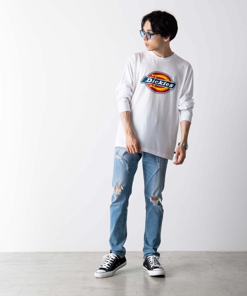 Dickies（ディッキーズ）の「∴WEGO/【WEB限定】Dickies 別注ロゴプリントロンT（Tシャツ/カットソー・メンズ・ベージュ/パープル/ホワイト/ブラック・LARGE/MEDIUM）」の9枚目の写真