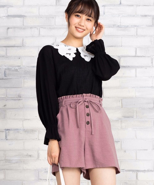 WEGO（ウィゴー）の「WEGO/【セットアップ対応商品】コーデュロイライクフリルリボンキュロット（その他パンツ・レディース・パープル/ブラウン/グリーン/ライトベージュ・FREE）」の4枚目の写真