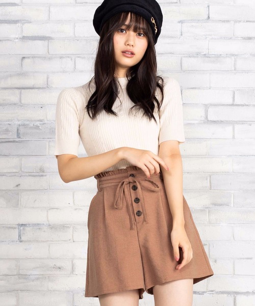 WEGO（ウィゴー）の「WEGO/【セットアップ対応商品】コーデュロイライクフリルリボンキュロット（その他パンツ・レディース・パープル/ブラウン/グリーン/ライトベージュ・FREE）」の2枚目の写真