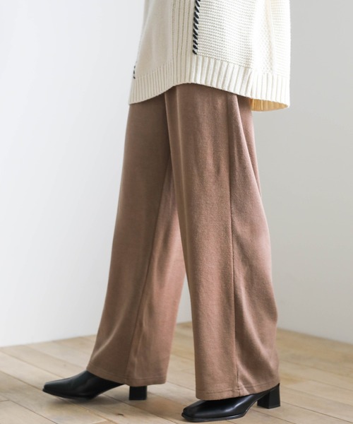 select MOCA（セレクトモカ）の「スムースタッチロングパンツ/ウエストゴムやわらか素材ハイウエストフルレングスリラックスパンツ（その他パンツ・レディース・ブラウン/ライトベージュ・FREE）」の14枚目の写真