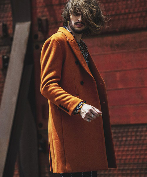 ワコマリア オレンジ チェスターコート 小さいサイズ】ウールモッサ ロングチェスターコート(チェスター