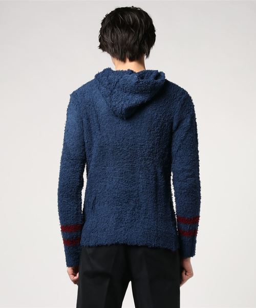 Hub&Spoke(ハブアンドスポーク)の「モールヤーン袖ラインジップパーカー(パーカー・メンズ・ブラック/ネイビー・MEDIUM/LARGE)」の3枚目の写真