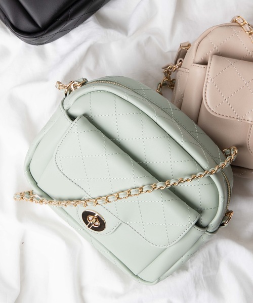 WEGO（ウィゴー）の「WEGO/キルティングフラップショルダーバッグ（ショルダーバッグ・レディース・ベージュ/グリーン系その他/ブラック・FREE）」の3枚目の写真