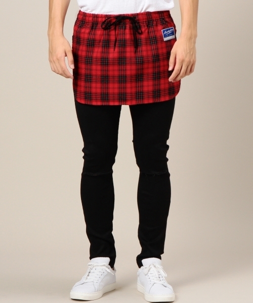 MONKEY TIME(モンキータイム)の「MT T/R チェック オーバー スカート ◆(その他パンツ・メンズ・ブラック/レッド・フリー)」の3枚目の写真