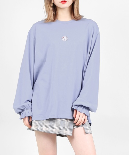 DING（ディング）の「DING/王冠ロングTシャツ（Tシャツ/カットソー・レディース・サックスブルー/ホワイト/グレー・FREE）」の3枚目の写真