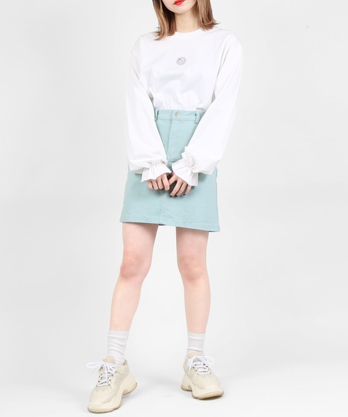 DING（ディング）の「DING/王冠ロングTシャツ（Tシャツ/カットソー・レディース・サックスブルー/ホワイト/グレー・FREE）」の6枚目の写真