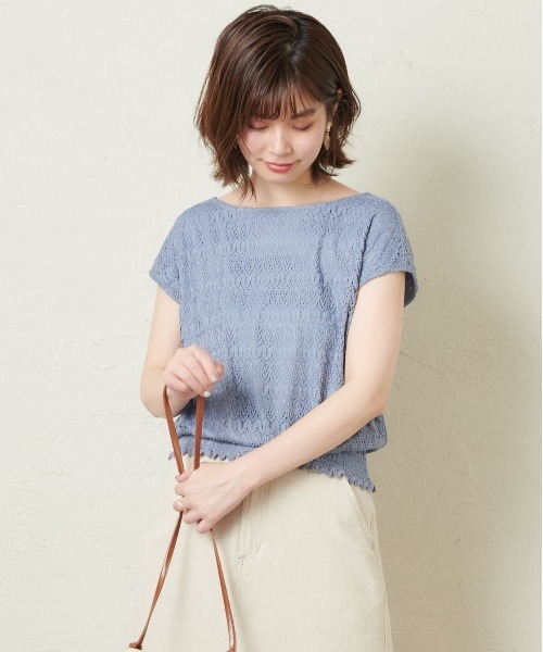 natural couture（ナチュラルクチュール）の「【WEB限定カラー有り】クロシェ風レーストップス（Tシャツ/カットソー・レディース・ブラック/ブルー/ミント/ライトベージュ・FREE）」の17枚目の写真