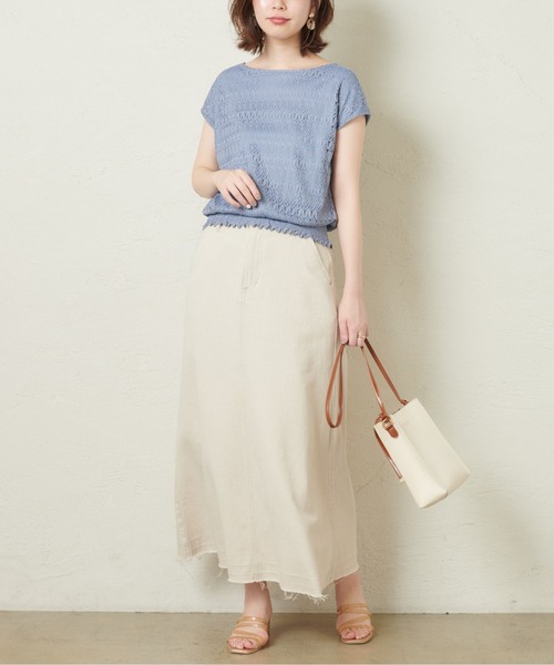 natural couture（ナチュラルクチュール）の「【WEB限定カラー有り】クロシェ風レーストップス（Tシャツ/カットソー・レディース・ブラック/ブルー/ミント/ライトベージュ・FREE）」の18枚目の写真