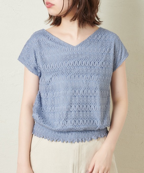 natural couture（ナチュラルクチュール）の「【WEB限定カラー有り】クロシェ風レーストップス（Tシャツ/カットソー・レディース・ブラック/ブルー/ミント/ライトベージュ・FREE）」の19枚目の写真