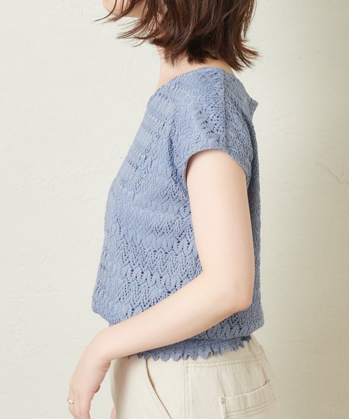 natural couture（ナチュラルクチュール）の「【WEB限定カラー有り】クロシェ風レーストップス（Tシャツ/カットソー・レディース・ブラック/ブルー/ミント/ライトベージュ・FREE）」の20枚目の写真