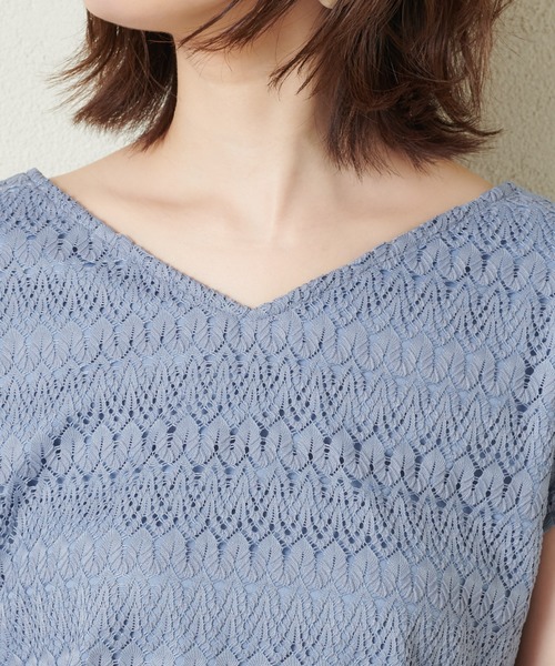 natural couture（ナチュラルクチュール）の「【WEB限定カラー有り】クロシェ風レーストップス（Tシャツ/カットソー・レディース・ブラック/ブルー/ミント/ライトベージュ・FREE）」の22枚目の写真