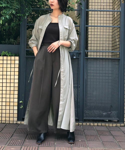&g'aime（アンジェム）の「【&g'aime】ロングシャツワンピース／バックシャンロングシャツ（ワンピース・レディース・ベージュ/ライトグリーン・FREE）」の6枚目の写真